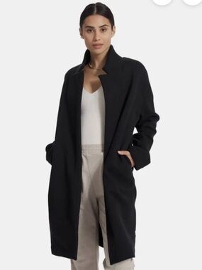 Vuori Black Long Open-Front Trench Coat